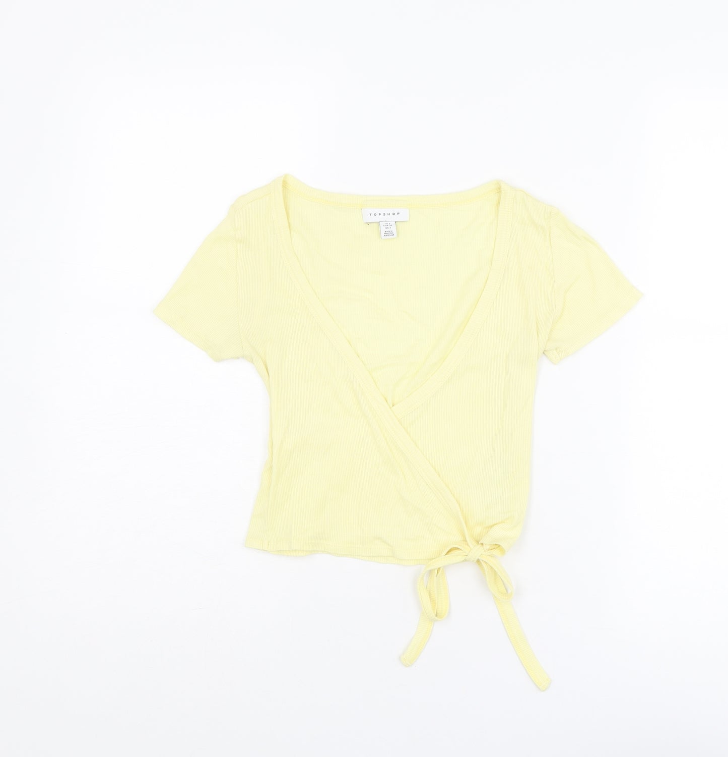 Topshop Womens Yellow Cotton Wrap T-Shirt Size 6 V-Neck
