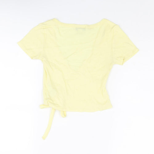 Topshop Womens Yellow Cotton Wrap T-Shirt Size 6 V-Neck