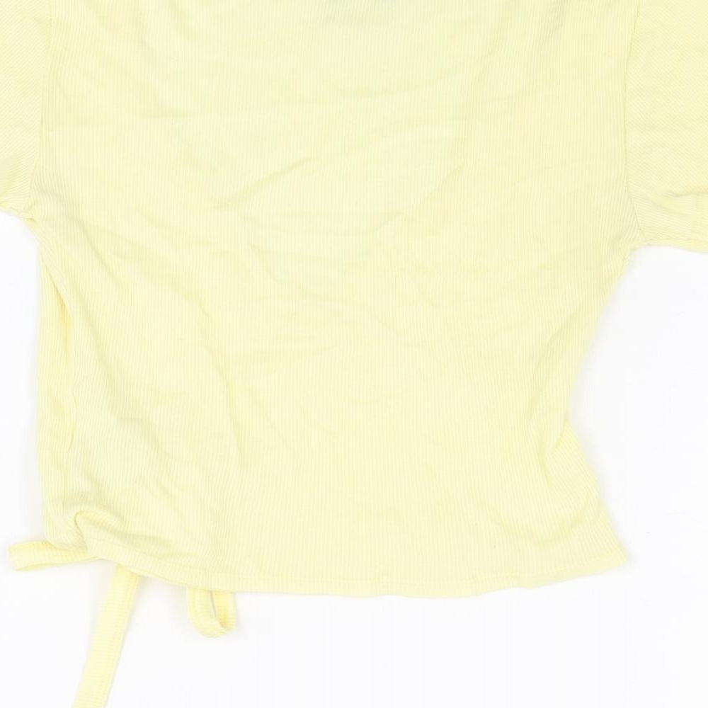 Topshop Womens Yellow Cotton Wrap T-Shirt Size 6 V-Neck