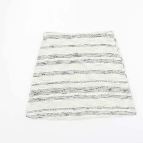 Topshop Womens Ivory Striped Cotton A-Line Skirt Size 8 Zip