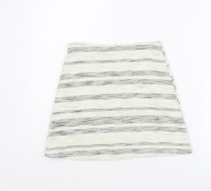 Topshop Womens Ivory Striped Cotton A-Line Skirt Size 8 Zip