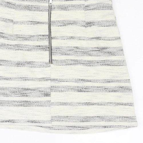 Topshop Womens Ivory Striped Cotton A-Line Skirt Size 8 Zip