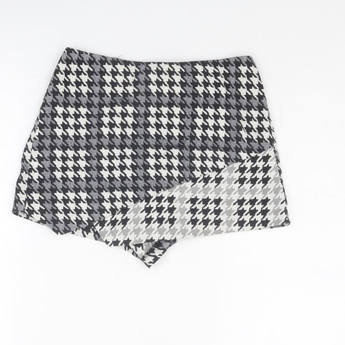 Topshop Womens Grey Geometric Cotton Skort Size 6 Zip - Houndstooth pattern