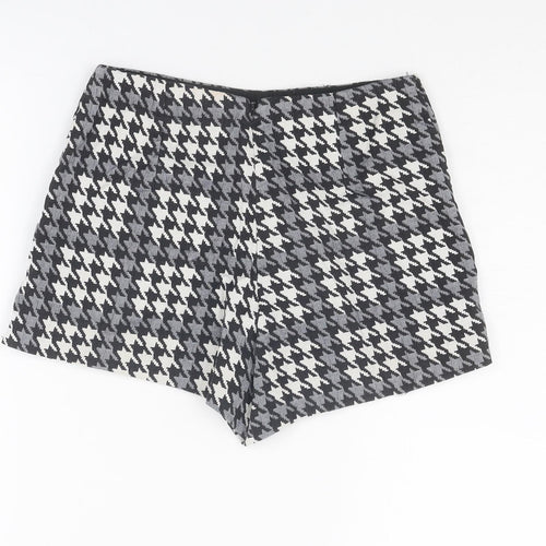 Topshop Womens Grey Geometric Cotton Skort Size 6 Zip - Houndstooth pattern