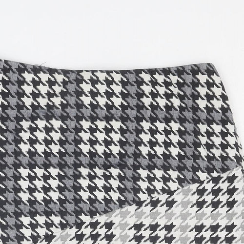 Topshop Womens Grey Geometric Cotton Skort Size 6 Zip - Houndstooth pattern