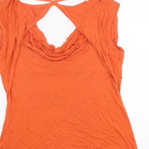 Jasper Conran Womens Orange Viscose Basic T-Shirt Size 16 Cowl Neck - Birds Print, Open Back