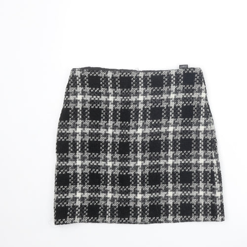 Marks and Spencer Womens Black Plaid Wool A-Line Skirt Size 10 Zip