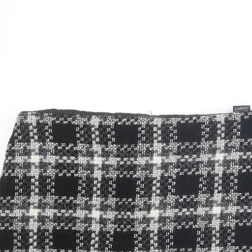 Marks and Spencer Womens Black Plaid Wool A-Line Skirt Size 10 Zip
