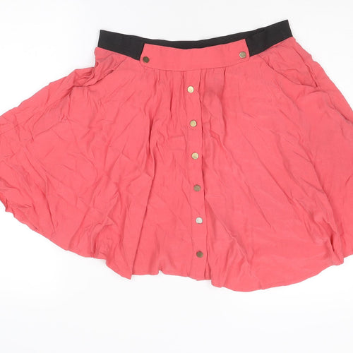 Warehouse Womens Pink Viscose Swing Skirt Size 10 Button