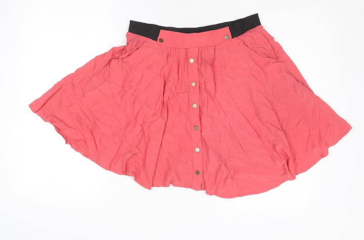 Warehouse Womens Pink Viscose Swing Skirt Size 10 Button