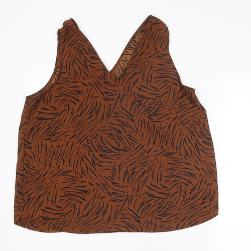 Marks and Spencer Womens Brown Animal Print Polyester Basic Tank Size 18 V-Neck - Tiger Print