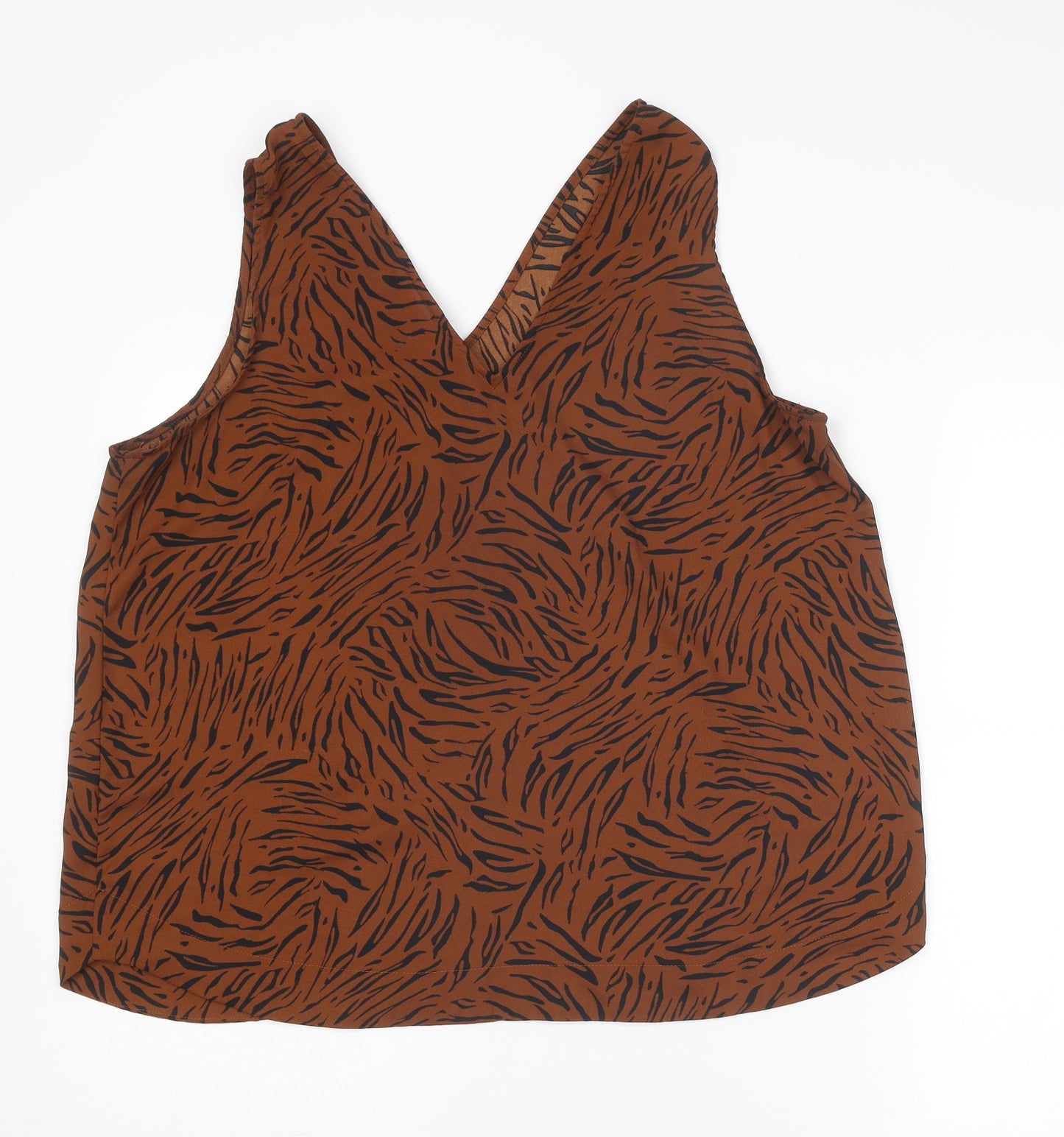 Marks and Spencer Womens Brown Animal Print Polyester Basic Tank Size 18 V-Neck - Tiger Print