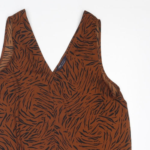 Marks and Spencer Womens Brown Animal Print Polyester Basic Tank Size 18 V-Neck - Tiger Print
