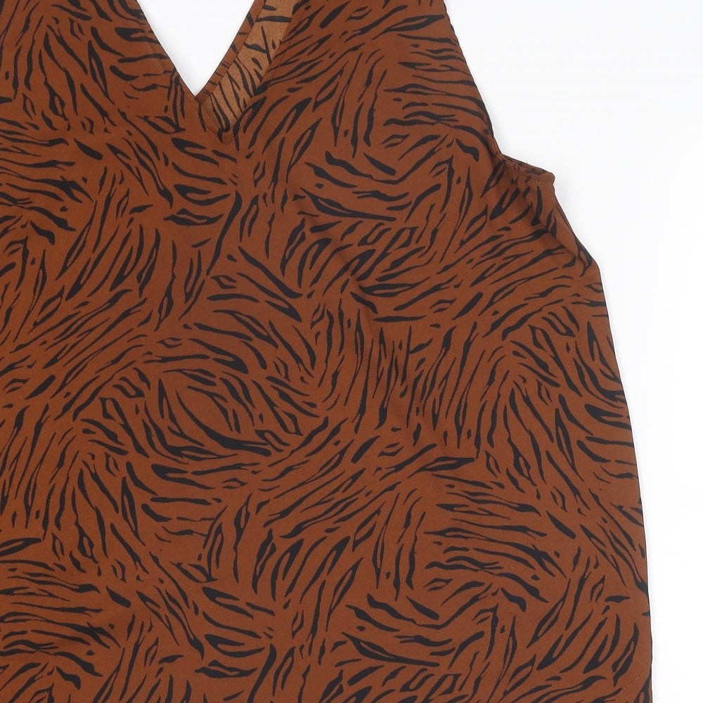 Marks and Spencer Womens Brown Animal Print Polyester Basic Tank Size 18 V-Neck - Tiger Print