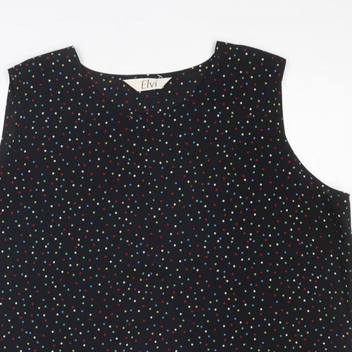ELVI Womens Black Polka Dot Polyester Basic Tank Size 22 Round Neck