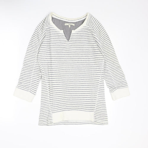 NEXT Womens Ivory V-Neck Striped Cotton Pullover Jumper Size 6