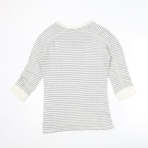 NEXT Womens Ivory V-Neck Striped Cotton Pullover Jumper Size 6