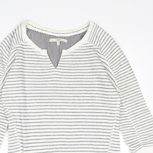 NEXT Womens Ivory V-Neck Striped Cotton Pullover Jumper Size 6