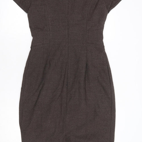 Collection Womens Brown Polyester Pencil Dress Size 12 Boat Neck Zip - Front Pleat Detail