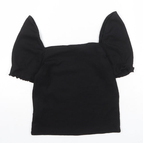 H&M Womens Black Polyester Basic T-Shirt Size S Square Neck