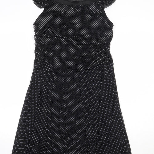 Izabel London Womens Black Polka Dot Polyester Fit & Flare Size XL Square Neck Pullover