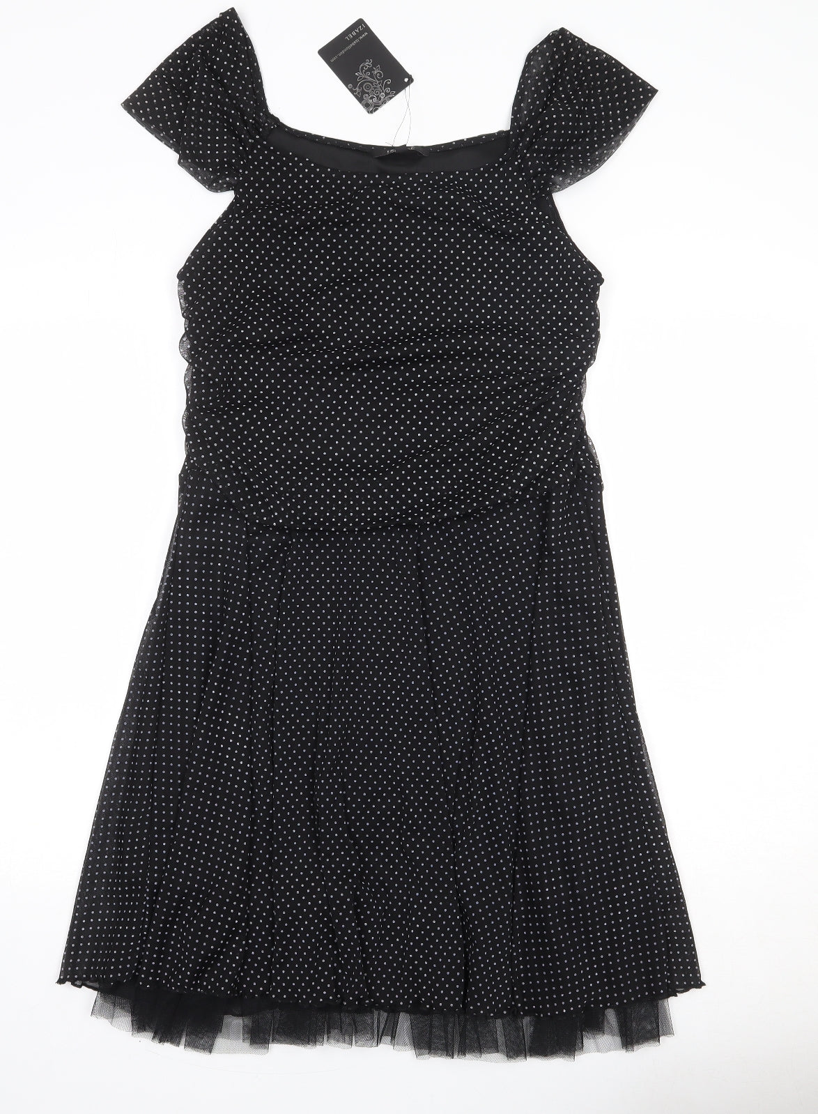 Izabel London Womens Black Polka Dot Polyester Fit & Flare Size XL Square Neck Pullover