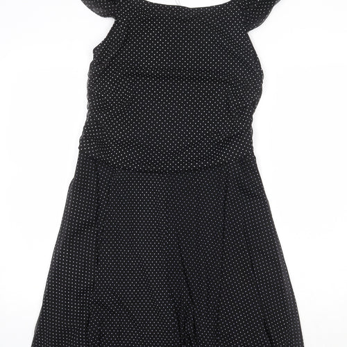 Izabel London Womens Black Polka Dot Polyester Fit & Flare Size XL Square Neck Pullover