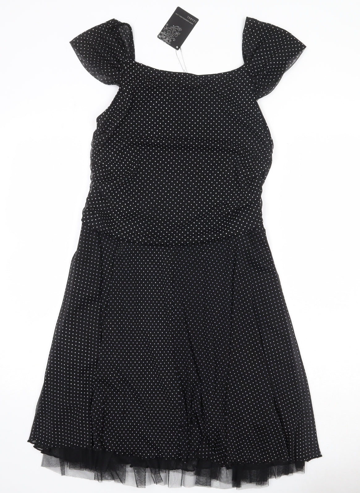 Izabel London Womens Black Polka Dot Polyester Fit & Flare Size XL Square Neck Pullover