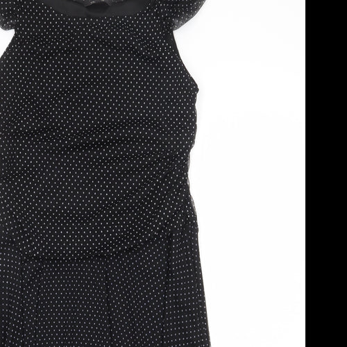 Izabel London Womens Black Polka Dot Polyester Fit & Flare Size XL Square Neck Pullover