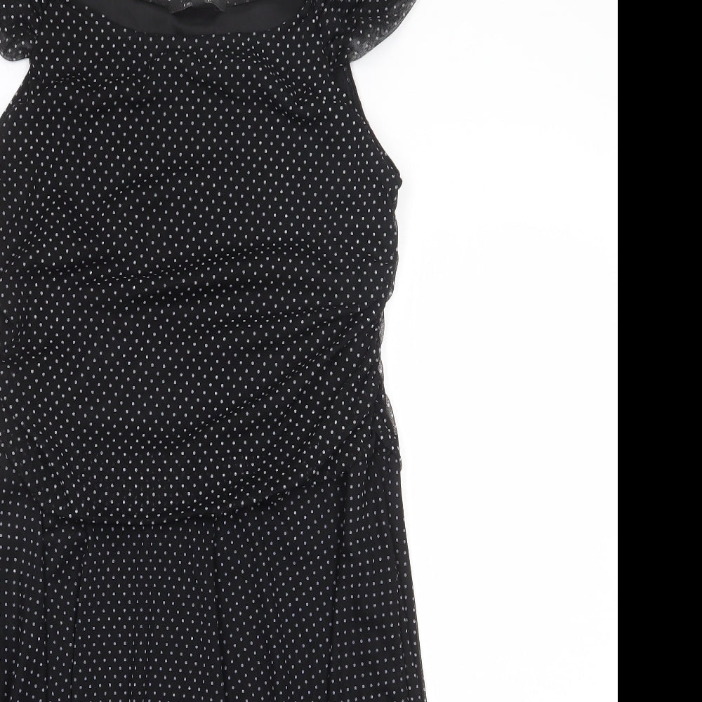 Izabel London Womens Black Polka Dot Polyester Fit & Flare Size XL Square Neck Pullover