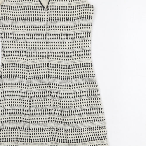Oasis Womens Ivory Geometric Cotton Shift Size 8 Boat Neck Zip