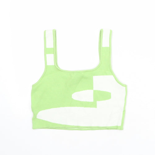 Princess Polly Womens Green Geometric Viscose Cropped Tank Size L Round Neck - Size L-XL