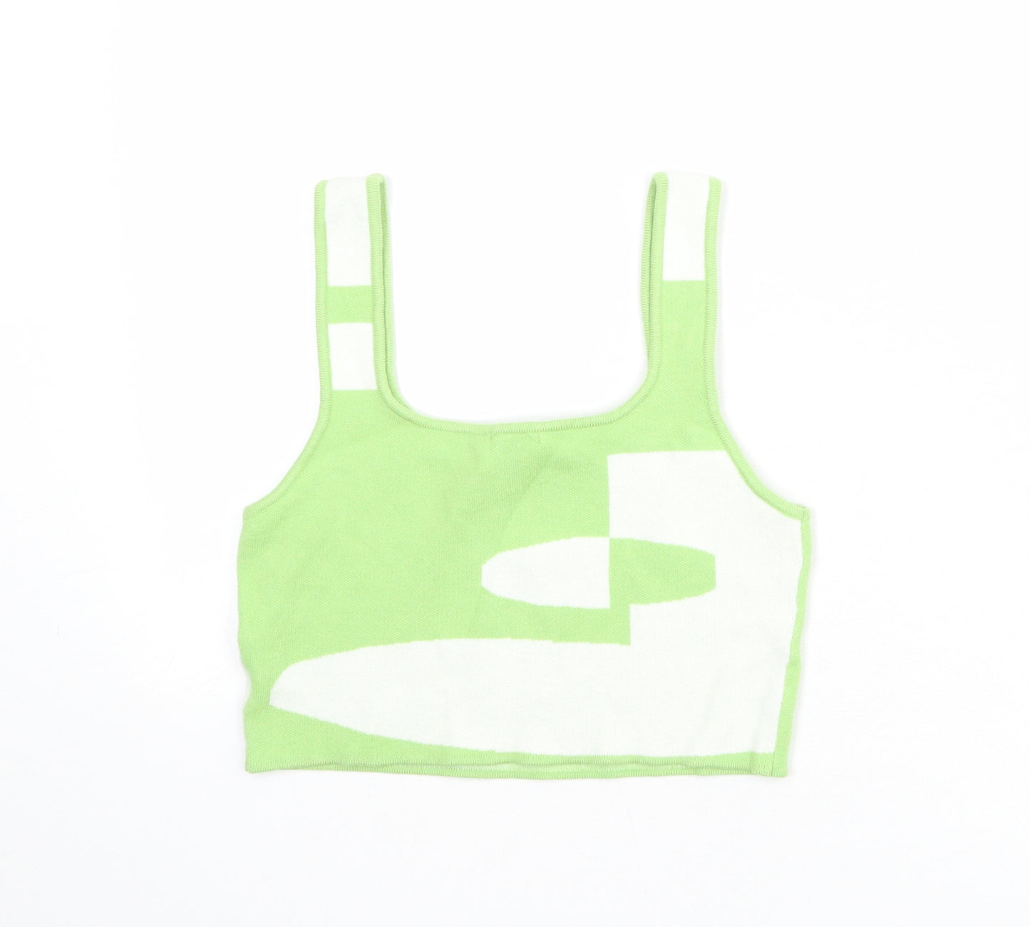 Princess Polly Womens Green Geometric Viscose Cropped Tank Size L Round Neck - Size L-XL