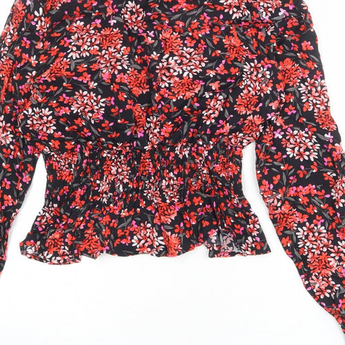 Topshop Womens Black Floral Viscose Basic Blouse Size 10 V-Neck
