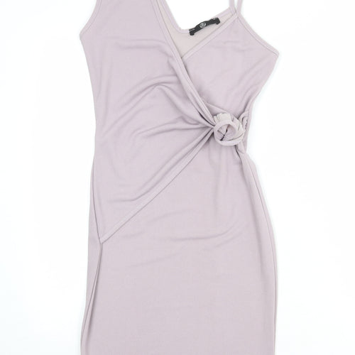 Missguided Womens Purple Polyester Pencil Dress Size 8 V-Neck Pullover - Tie Front Detail