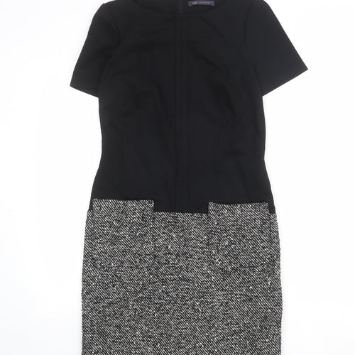 Marks and Spencer Womens Black Colourblock Polyester Sheath Size 8 Boat Neck Zip