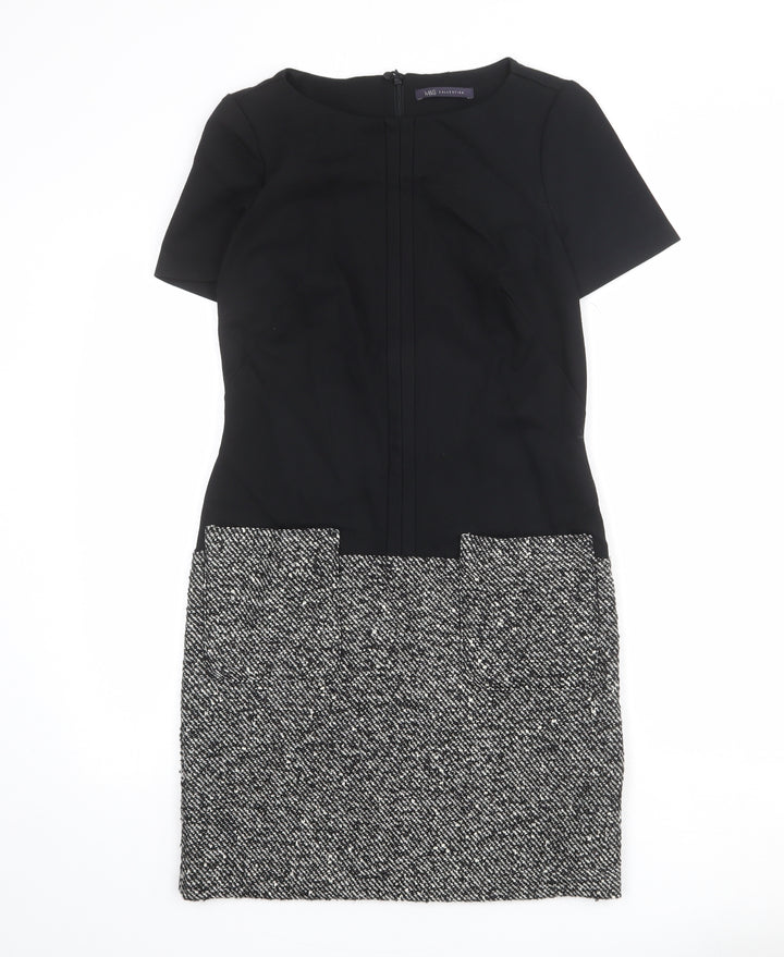 Marks and Spencer Womens Black Colourblock Polyester Sheath Size 8 Boat Neck Zip