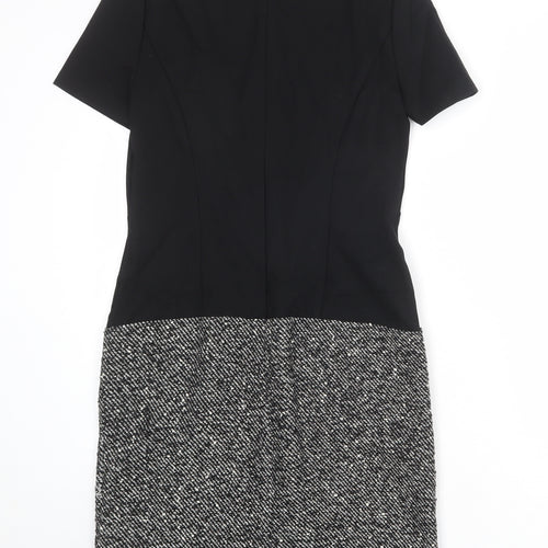 Marks and Spencer Womens Black Colourblock Polyester Sheath Size 8 Boat Neck Zip