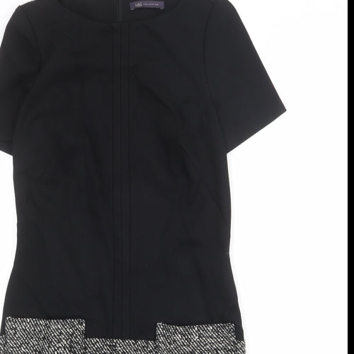 Marks and Spencer Womens Black Colourblock Polyester Sheath Size 8 Boat Neck Zip