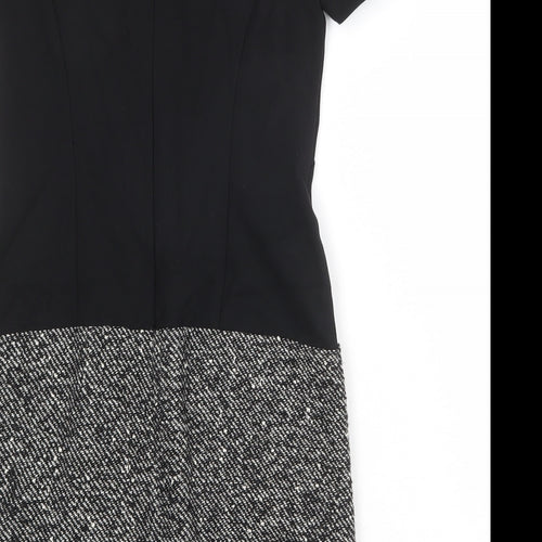 Marks and Spencer Womens Black Colourblock Polyester Sheath Size 8 Boat Neck Zip
