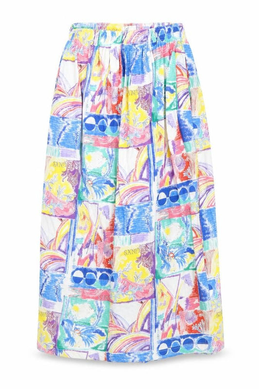 Front view of Emreco women’s multicoloured geometric polyester a-line skirt, size UK 12