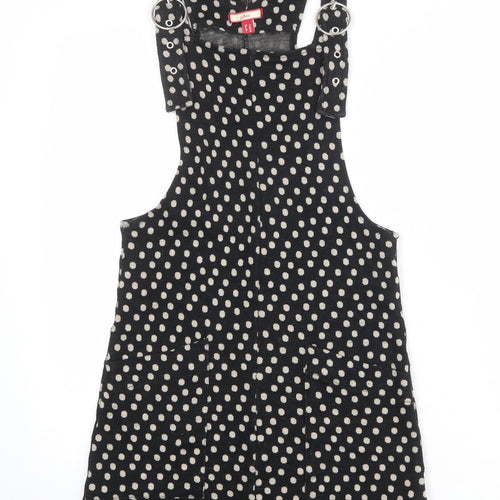 Joe Browns Womens Black Polka Dot Cotton Pinafore/Dungaree Dress Size 8 Square Neck Buckle