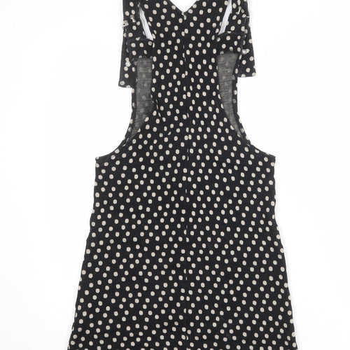 Joe Browns Womens Black Polka Dot Cotton Pinafore/Dungaree Dress Size 8 Square Neck Buckle