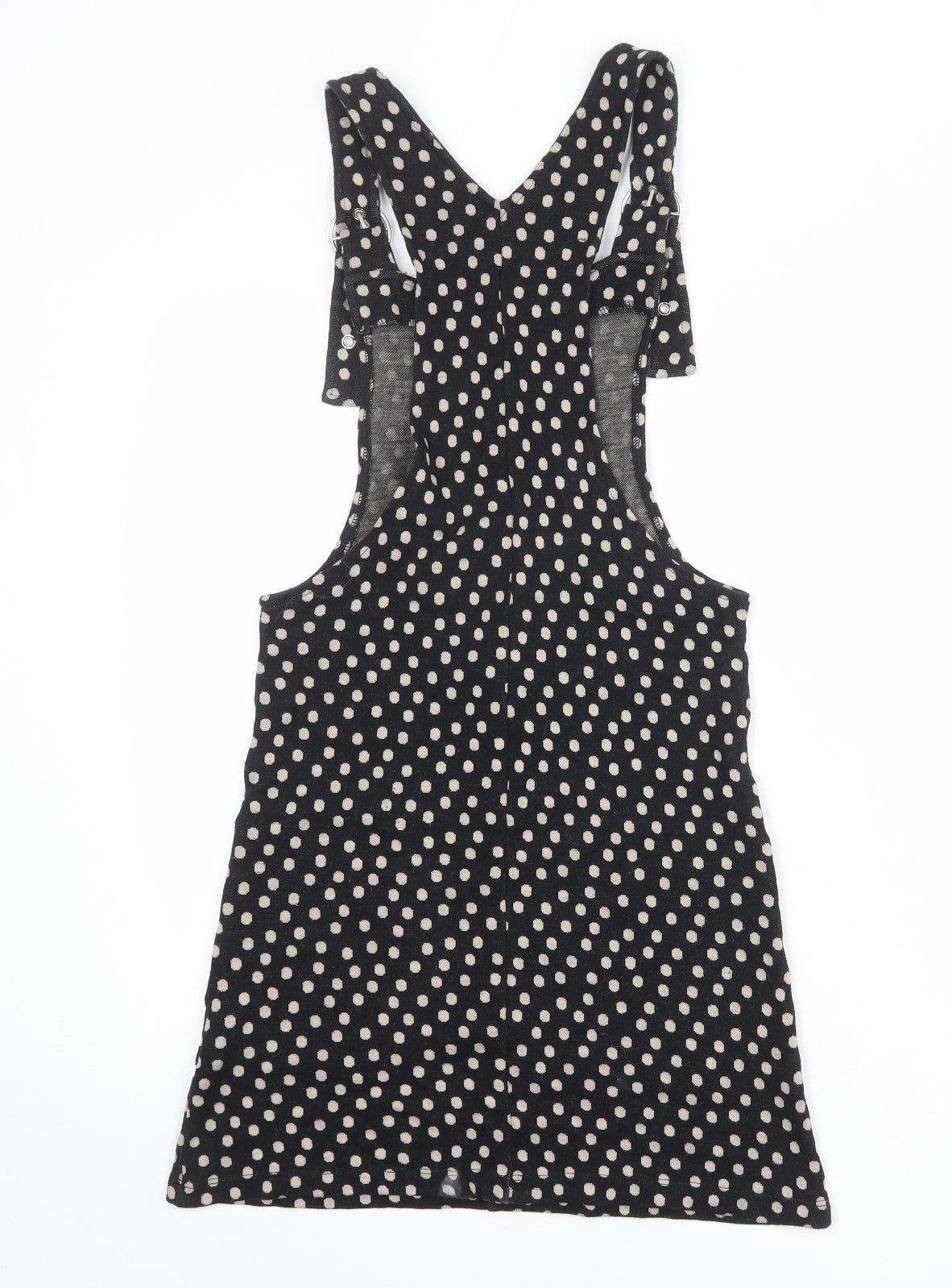 Joe Browns Womens Black Polka Dot Cotton Pinafore/Dungaree Dress Size 8 Square Neck Buckle
