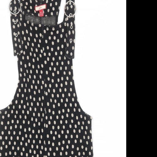 Joe Browns Womens Black Polka Dot Cotton Pinafore/Dungaree Dress Size 8 Square Neck Buckle