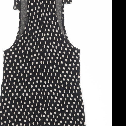 Joe Browns Womens Black Polka Dot Cotton Pinafore/Dungaree Dress Size 8 Square Neck Buckle