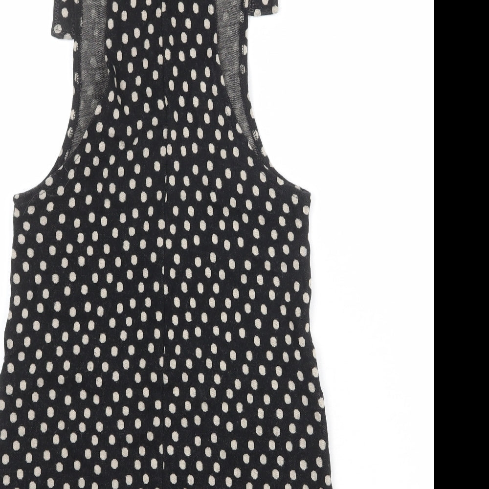 Joe Browns Womens Black Polka Dot Cotton Pinafore/Dungaree Dress Size 8 Square Neck Buckle
