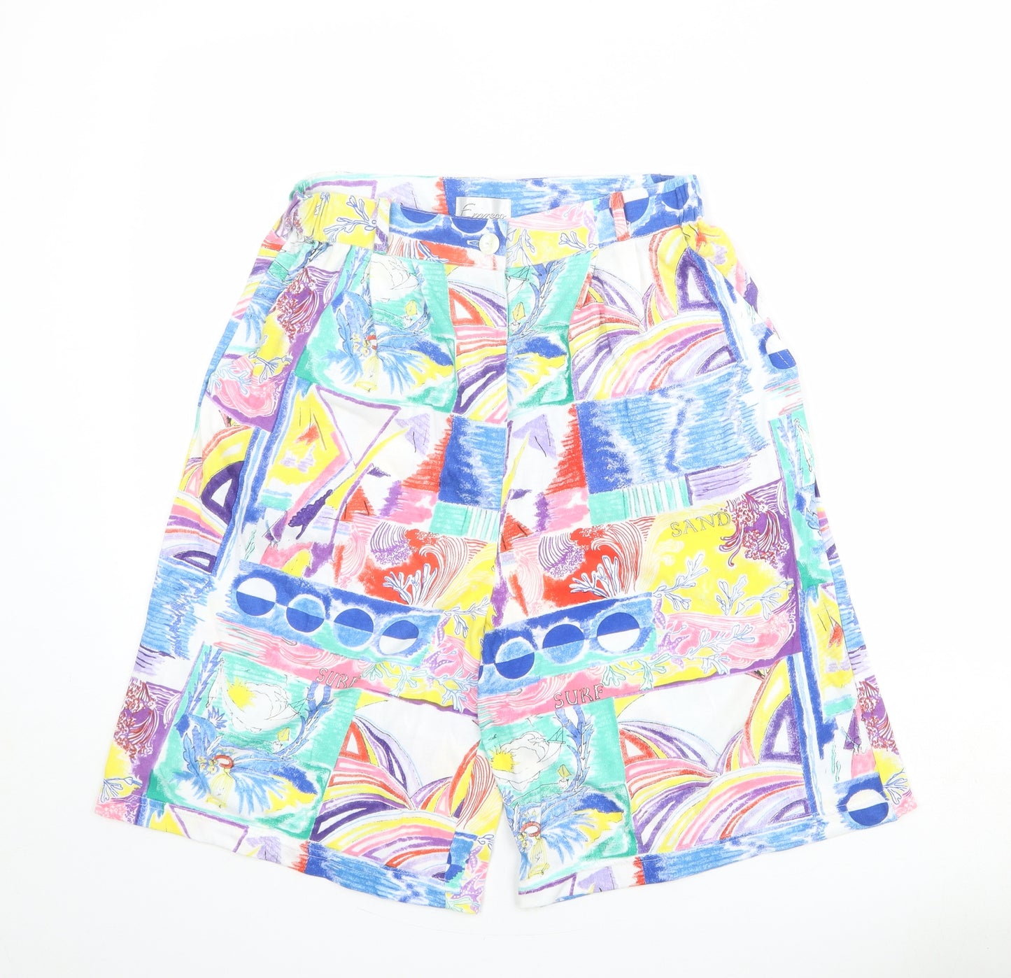 Emreco Womens Multicoloured Floral Polyester Bermuda Shorts Size 14 Regular Zip