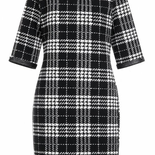 Krisp Womens Black Plaid Polyester Pencil Dress Size 8 Round Neck Zip