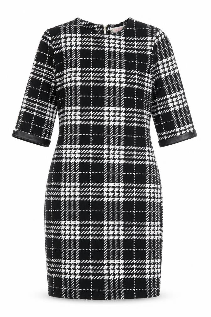 Krisp Womens Black Plaid Polyester Pencil Dress Size 8 Round Neck Zip